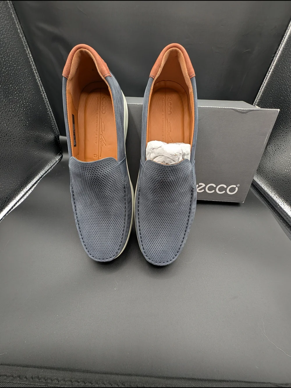 Ecco Men's Navy and Brown Slip-On Loafers